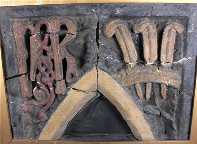 cc00294 Piece of masonry.jpg; cc00294; Masonry detail from Chimney Piece in the Lodge found 1888; carving